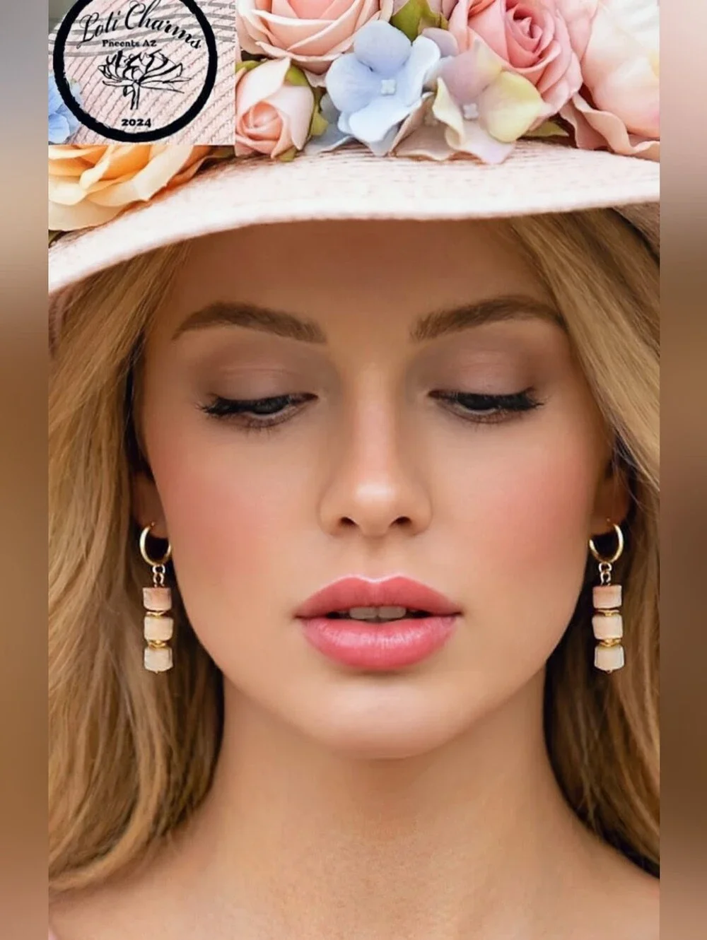 Natural Pink Opal In Exquisite Three Tier Wheel In 18K Gold Plated Earrings